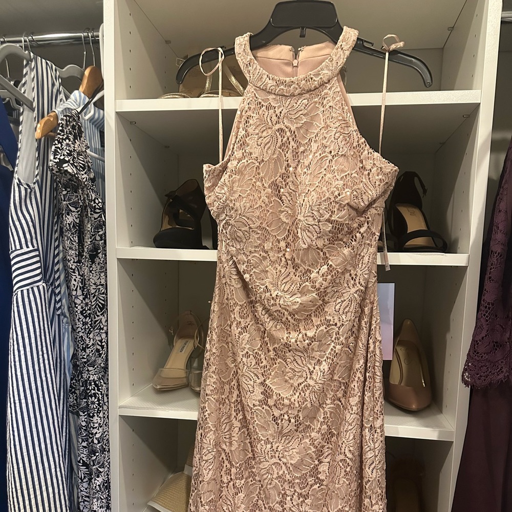 Windsor store halter top pink lace knee length dress nwt never worn